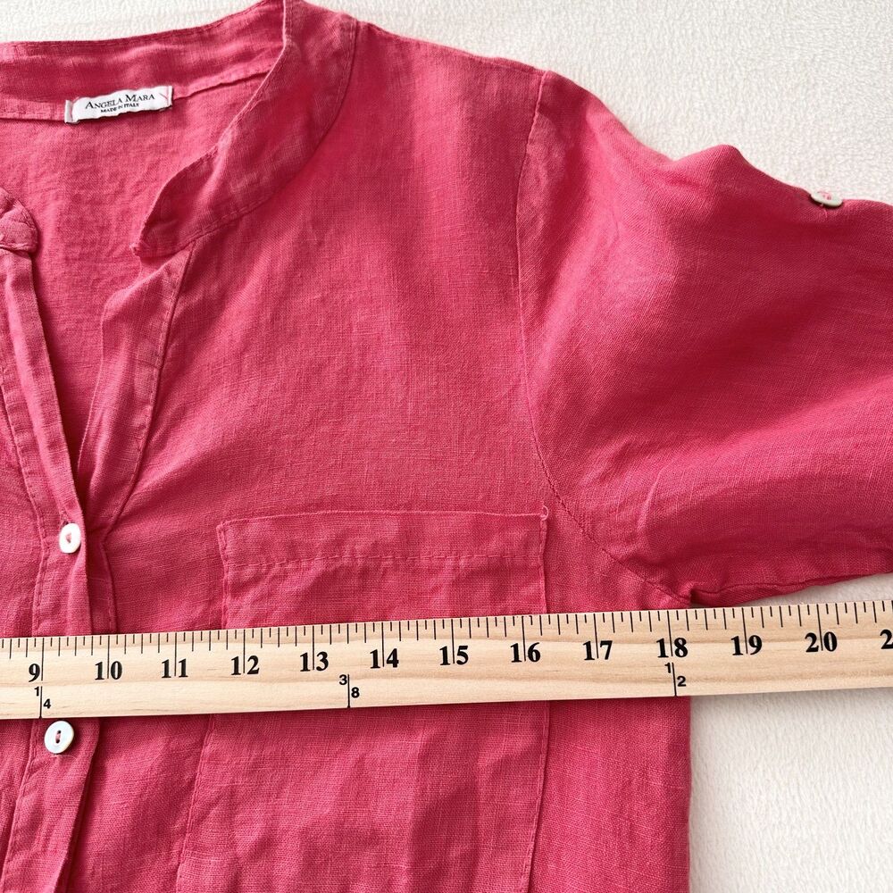 Angela Mara Italy Pink Linen Look Tunic Top Button Front High Low Lightweight - Picture 7 of 9